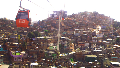 Favelas rising up on the hillsides of Brazil.
